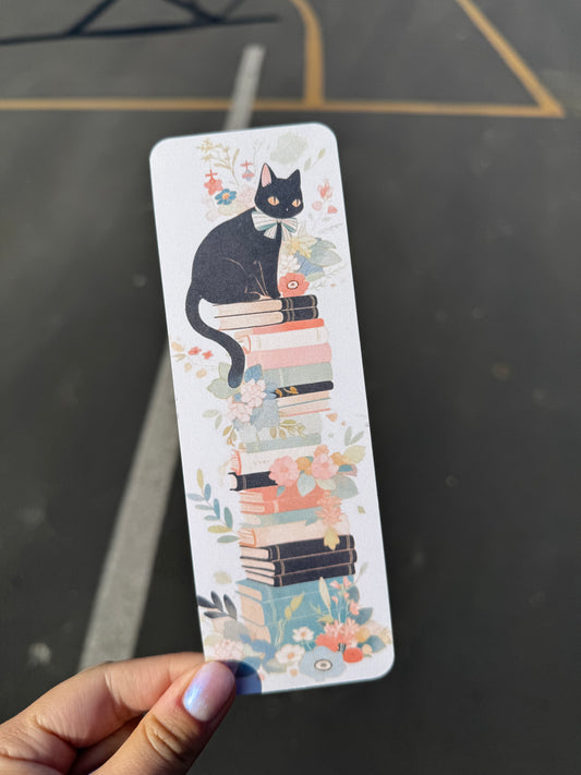 Black Cat Book Stack